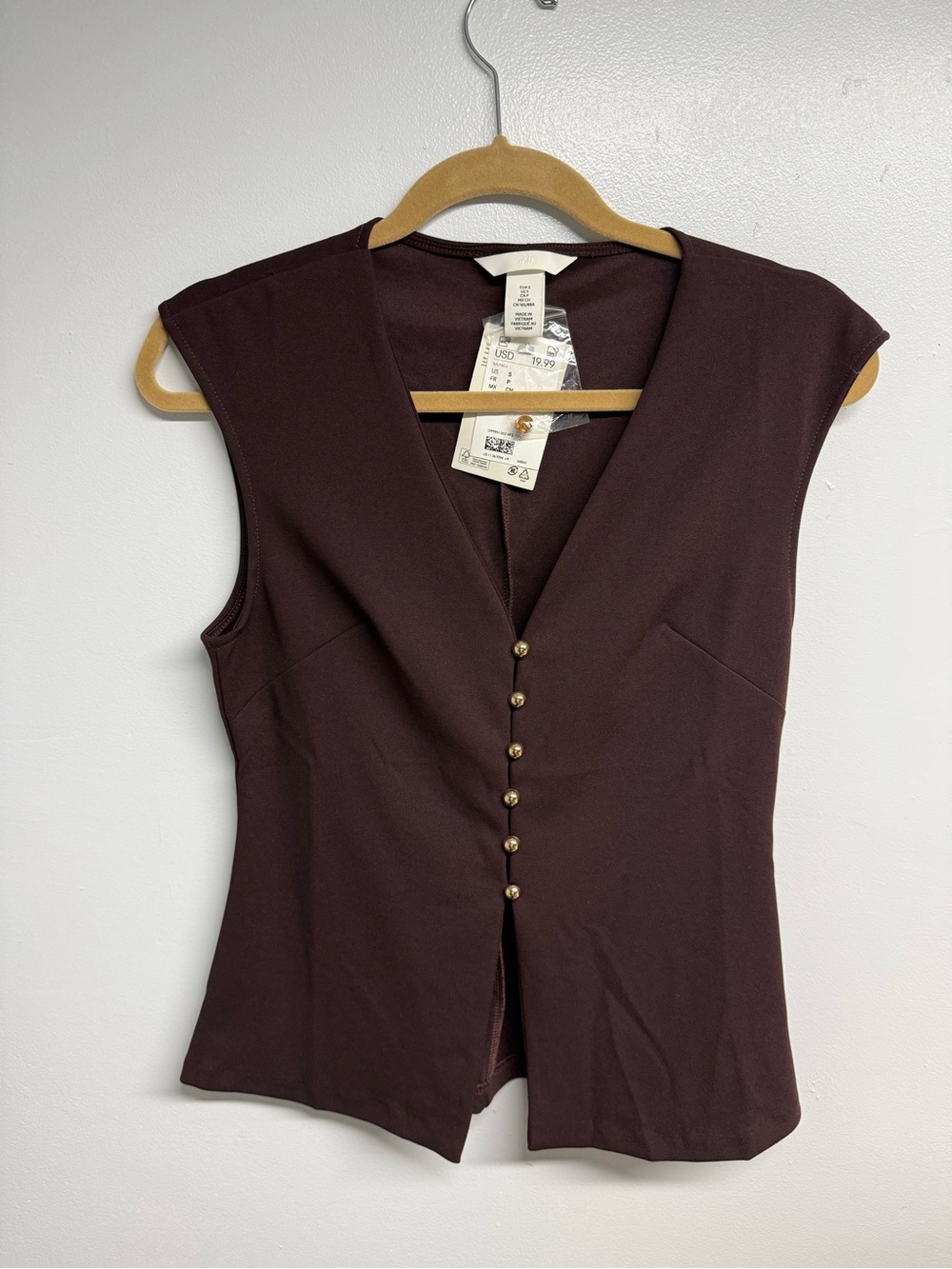 H&M Women’s Dark Brown Vest with Gold Buttons